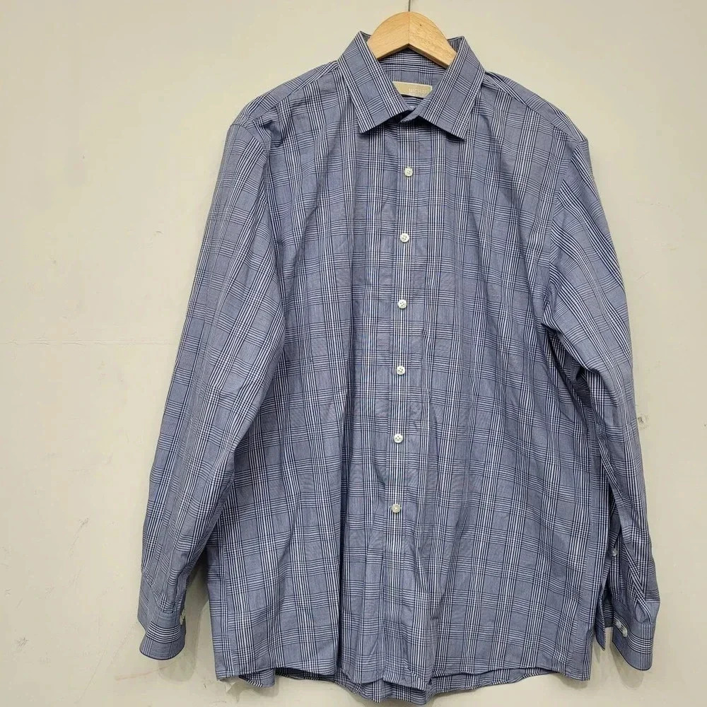 MICHAEL Michael Kors Men Button-Up Shirt 17 Multicolor Cotton Plaid Long Sleeve